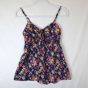 Poetry Camisole Top Juniors Medium Smocked Floral Navy Multicolor Preppy Teen